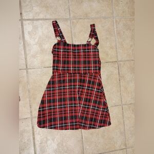 Red and Black Pleated Sundress with Square Neck